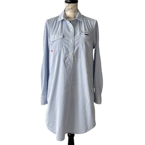 Vineyard Vines Performance Dress Harbor Cover-Up Blue Stripe Vented Womens Sz 10 - Picture 1 of 7